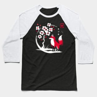 Minimalist Fox Ink Japanese Streetwear Novelty Retro Red Fox Baseball T-Shirt